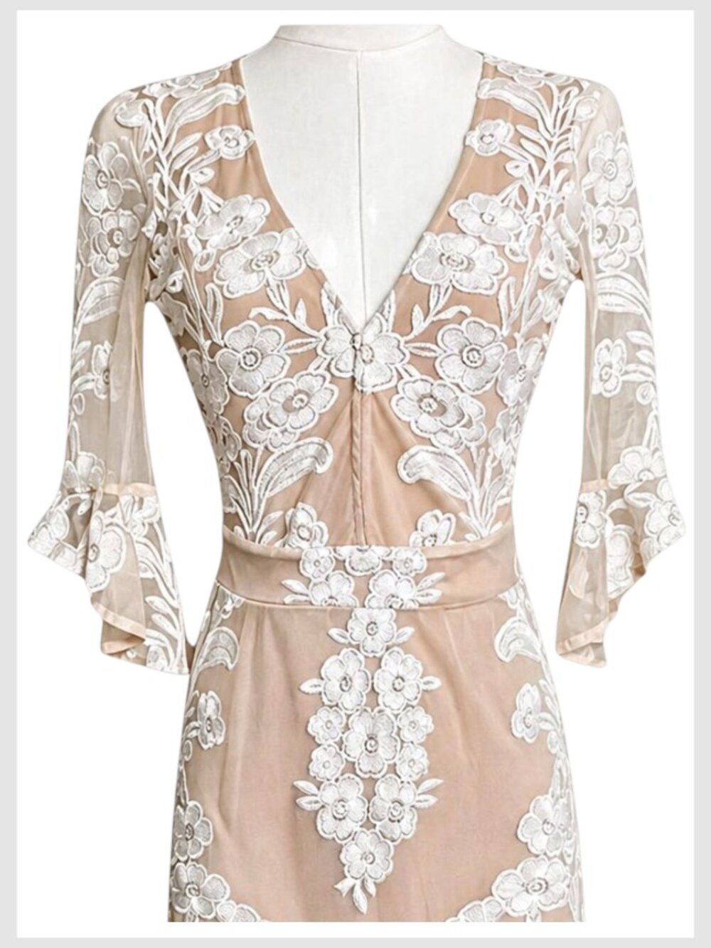 For Love & Lemons Temecula Embroidered Lace Mini Dress Nude XS - Picture 3 of 13